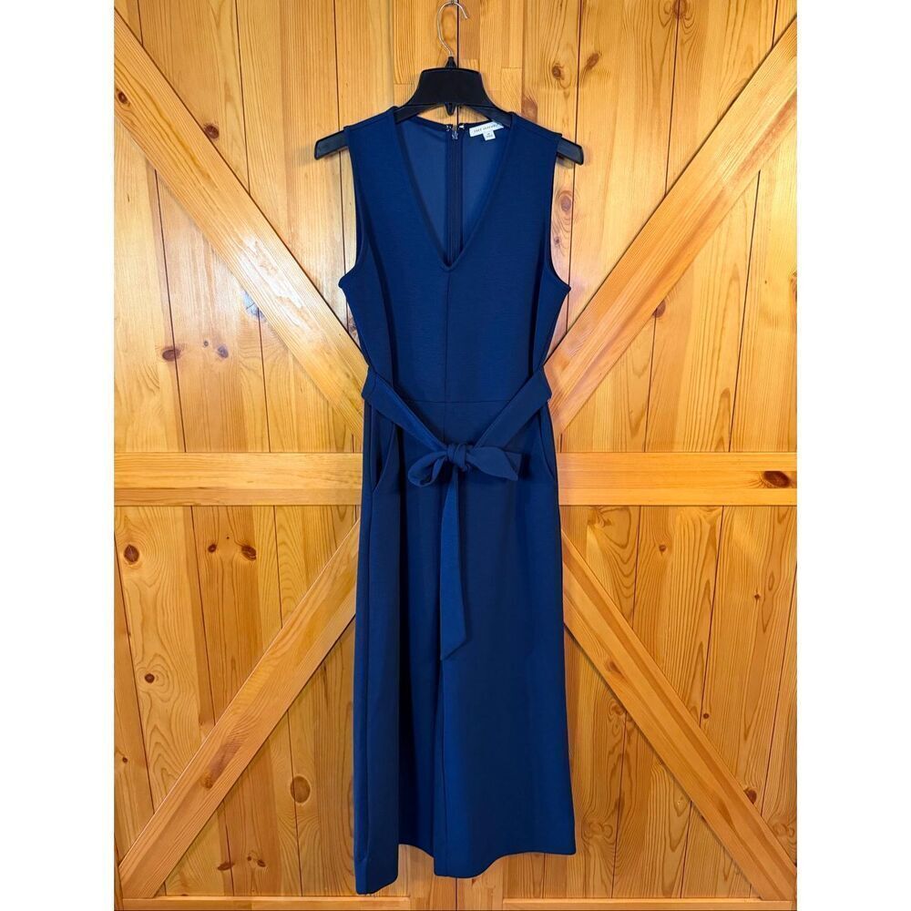 Free Assembly Women's Navy Sleeveless Jumpsuit Tie Waist Pockets Size Medium (66